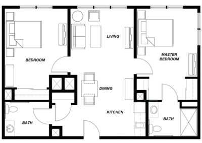 Suzanne Elise Two Bedroom 925 sq ft Floor Plan